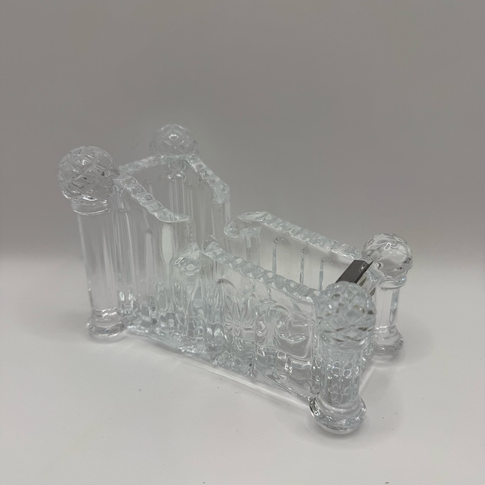 Vintage Clear Glass Lead Crystal Tape Dispenser Desk Accessory